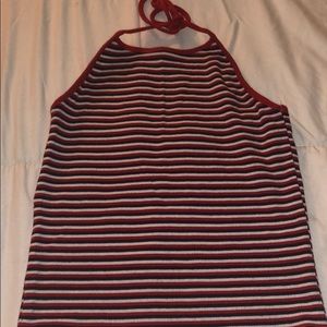 STRIPPED CROPPED HALTER TOP